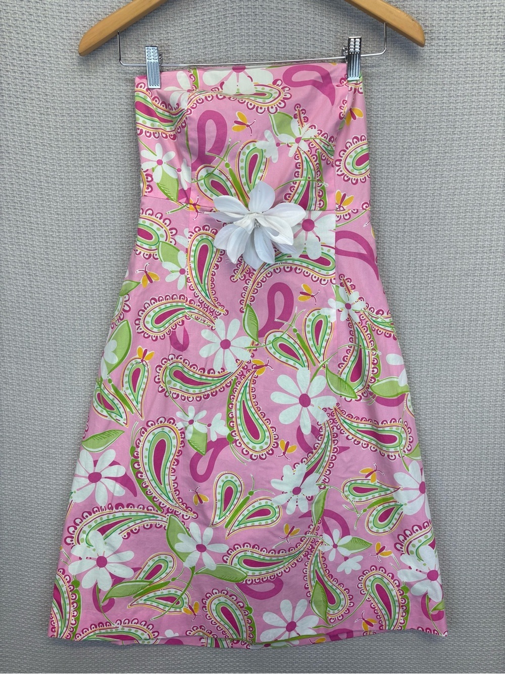 Y2K Vintage Lilly Pulitzer Floral Strapless Dress White Tag Sz 8 Paisley Bright